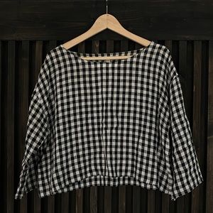 Eileen Fisher Organic Linen Gingham Blouse